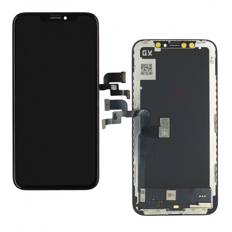 Дисплей iPhone X, чорний, з сенсорним екраном (дисплейний модуль), з рамкою, (OLED), High Copy, GX-AMOLED