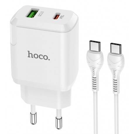 Зарядное устройство Hoco N5 Favor 1Type-C PD20W+USB QC3.0 charger set (Type-C TO Type-C), белое