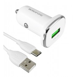 Автомобильное зарядное устройство Borofone BZ12A с кабелем Type-C, (1 USB, 2.1A, QC3.0), белое Автомобильное зарядное устройство Borofone BZ12A с кабелем Type-C, (1 USB, 2.1A, QC3.0), белое