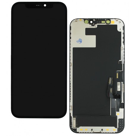 Дисплей для Apple iPhone 12, iPhone 12 Pro, чорний, з сенсорним екраном, з рамкою, оригінал (переклеєне скло)