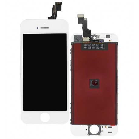 Дисплей iPhone 5S, iPhone SE, білий, з сенсорним екраном, з рамкою, AAA, Tianma, з пластиками камери і датчика наближення