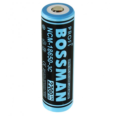 Аккумулятор 18650 Bossman NCM, (Li-ion 3.7V 2200mAh) , бытовой(выпуклый плюс), без защиты