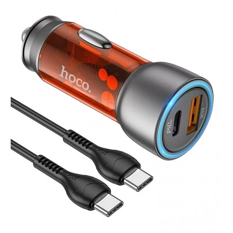 Автомобильное зарядное устройство Hoco NZ8, Type-C PD25W+USB QC3.0, max43Вт, c кабелем Type-C - Type-C