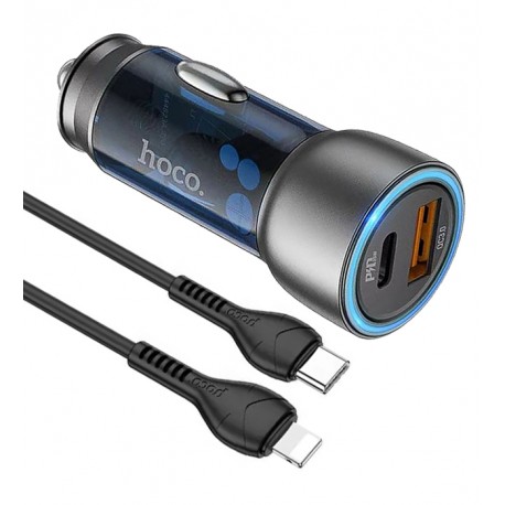 Автомобільний зарядний пристрій Hoco NZ8, PD25W+QC3.0, max43Вт, з кабелем Type-C-Lightning, синій