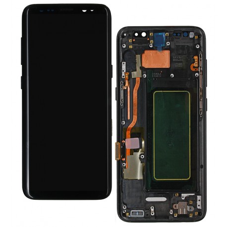 Дисплей для Samsung G950 Galaxy S8, G950F Galaxy S8, G950FD Galaxy S8, черный, с тачскрином, с рамкой, оригинал (переклеено стекло), Midnight Black