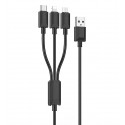 Кабель Micro-USB+Lightning+Type-C - USB, 3в1, Hoco X74, только зарядка, до 2.1 Ампер, 1м, черный