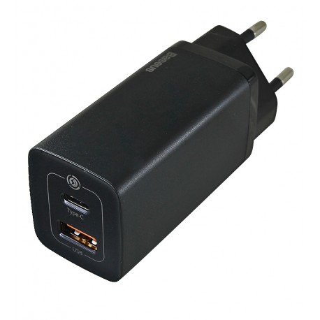 Зарядний пристрій Baseus GaN2 Lite Quick Charger 1USB/1Type-C, 65W/3A, PD/QC| (CCGAN2L-B01), чорний