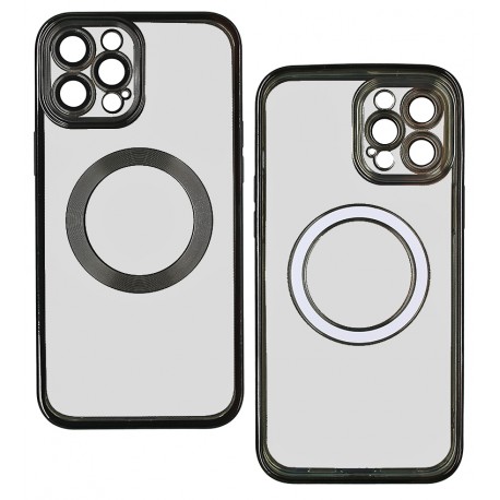 Чехол для Apple iPhone 12 Pro Max, WAVE Metal color с кольцом MagSafe, силикон, черный