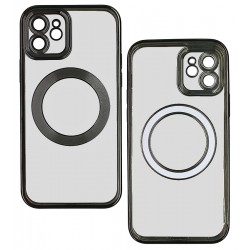 Чехол для Apple iPhone 12, WAVE Metal color с кольцом MagSafe, силикон, черный