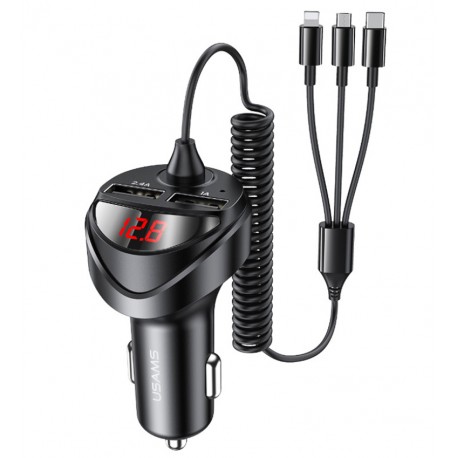 Автомобильное зарядное устройство Usams C22 Dual USB Car Charger With 3IN1 Spring Cable US-CC119, 2USB, 3.4A