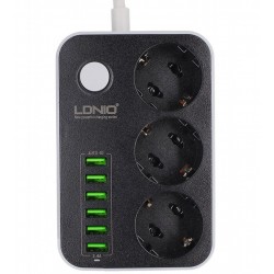 Удлинитель Ldnio SE3631 на 3 евро розетки 2500W 10A, и 6 USB портов для зарядки, 3,4 А, шнур: 2 м Удлинитель Ldnio SE3631 на 3 евро розетки 2500W 10A, и 6 USB портов для зарядки, 3,4 А, шнур: 2 м