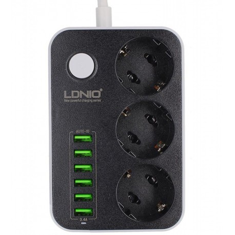 Подовжувач Ldnio SE3631 на 3 євро розетки 2500W 10A, і 6 USB портів для зарядки, 3,4 А, шнур: 2 м