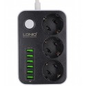 Удлинитель Ldnio SE3631 на 3 евро розетки 2500W 10A, и 6 USB портов для зарядки, 3,4 А, шнур: 2 м
