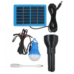 Набір освітлювальний 4в1, ліхтарик YW-038-3W, лампочка 3W, гнучка Led лампа, Li-Ion акум. , сонячна батарея