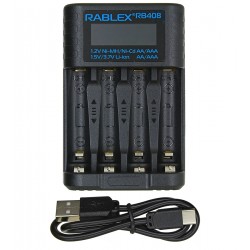 Зарядное устройство Rablex RB-408, 4 канала, Ni-MH/Cd : AAA, AAA (1,2V) Li-ion: AA, AAA (1.5V / 4,2V)