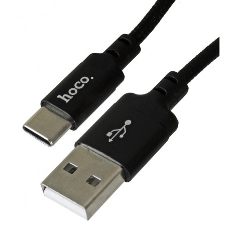 Кабель Type-C - USB, Hoco X14, в тканевой оплетке, 2 метра, 2,4А, черный