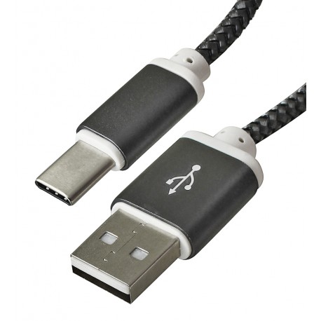 Кабель Type-C - USB, з подовженим роз'ємом 10мм, довжина 1 м, в тканинному обплетенні, чорний, для захищених телефонів Blackview BV