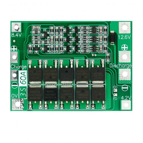 BMS Контроллер заряда-разряда 3-х Li-Ion 18650, HX-3S-60A, 12В, 60А, enhanced