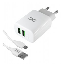 Сетевое зарядное устройство DC, 2USB FastCharger 2.4А, с кабелем Micro-USB, (CA-D24) белый