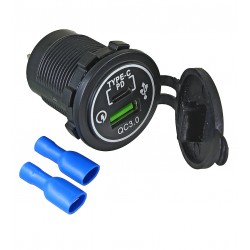 Зарядное устройство встраиваемое USB + Type-C, YC-A93R, QC3.0 красная подсветка, под установку на отверстие 29 мм