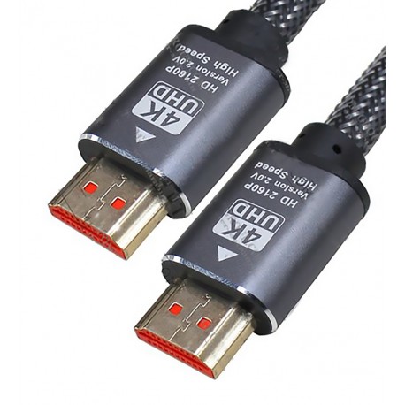 Кабель HDMI в HDMI, 2 метра, 4K UHD в сетчатой оплетке, Ver 2.0, серый