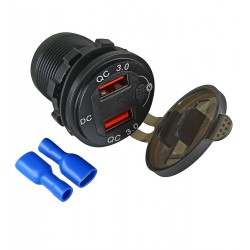 Зарядний пристрій вбудований USB YC-A32KR Dual QC3.0 червоне підсвічування, під установку на отвір 29 мм