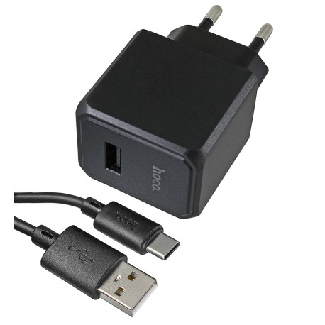 Зарядний пристрій Hoco CS11A Ocean single port charger з Type-C кабелем | 1USB, 2.1A/10.5W | (black)
