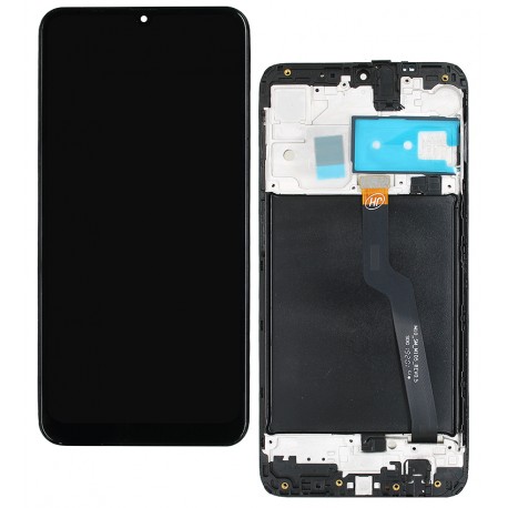 Дисплей для Samsung A105F/DS Galaxy A10, черный, с сенсорным экраном (дисплейный модуль), с рамкой, оригинал (переклеено стекло)