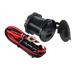 Гнездо USB + Type-C, врезное QC 3.0 с кнопкой и крышкой, синяя подсветка, , под установку на отверстие 29 мм