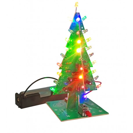 Новорічна ялинка 3D, набір-конструктор для паяння, три кольори (прозорі LED), живлення від Micro-USB або 18650 батареї