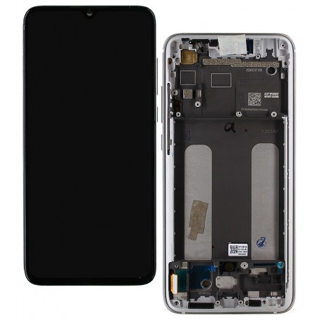 Дисплей Xiaomi Mi 9 Lite, Mi CC9, серебристый, с тачскрином, с рамкой, оригинал (переклеено стекло), M1904F3BG