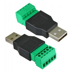 Штекер USB-A с разъемным клеммником на 5pin: корпус, +5V, D- , D+ , GND. Штекер USB-A с разъемным клеммником на 5pin: корпус, +5V, D- , D+ , GND.