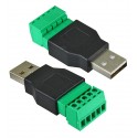 Штекер USB-A с разъемным клеммником на 5pin: корпус, +5V, D- , D+ , GND.
