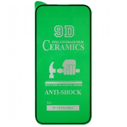 Защитное оргстекло для Apple iPhone 15 Pro Max, Ceramica, с фаской, черное Защитное оргстекло для Apple iPhone 15 Pro Max, Ceramica, с фаской, черное
