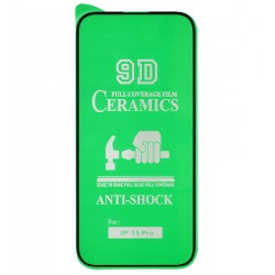 Защитное оргстекло для Apple iPhone 15 Pro, Ceramica, с фаской, черное Защитное оргстекло для Apple iPhone 15 Pro, Ceramica, с фаской, черное
