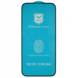 Защитное оргстекло для Apple iPhone 15 Pro Max, Polycarbone, 3D, с фаской, черное Защитное оргстекло для Apple iPhone 15 Pro Max, Polycarbone, 3D, с фаской, черное