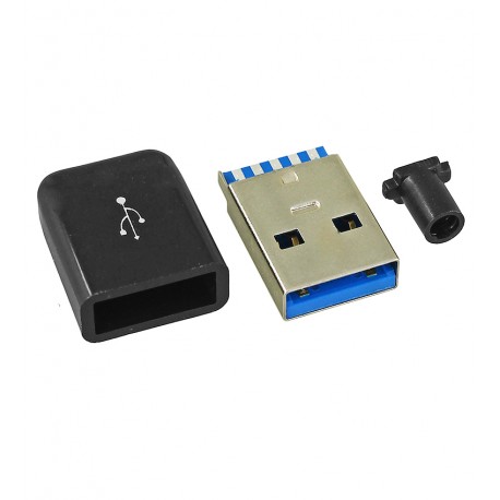 Штекер USB 3.0 тип A на кабель в корпусе черный CN-09-12