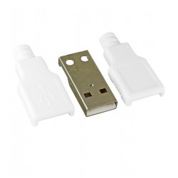 Штекер USB тип A на кабель в корпусе белый тип1 Штекер USB тип A на кабель в корпусе белый тип1